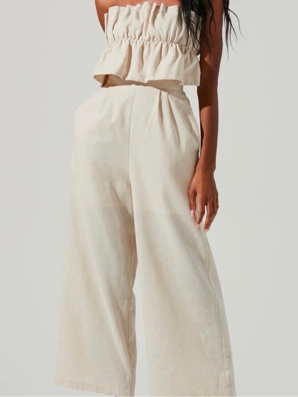 Strapless Bandeau Wide-Leg Jumpsuit in Cream Small